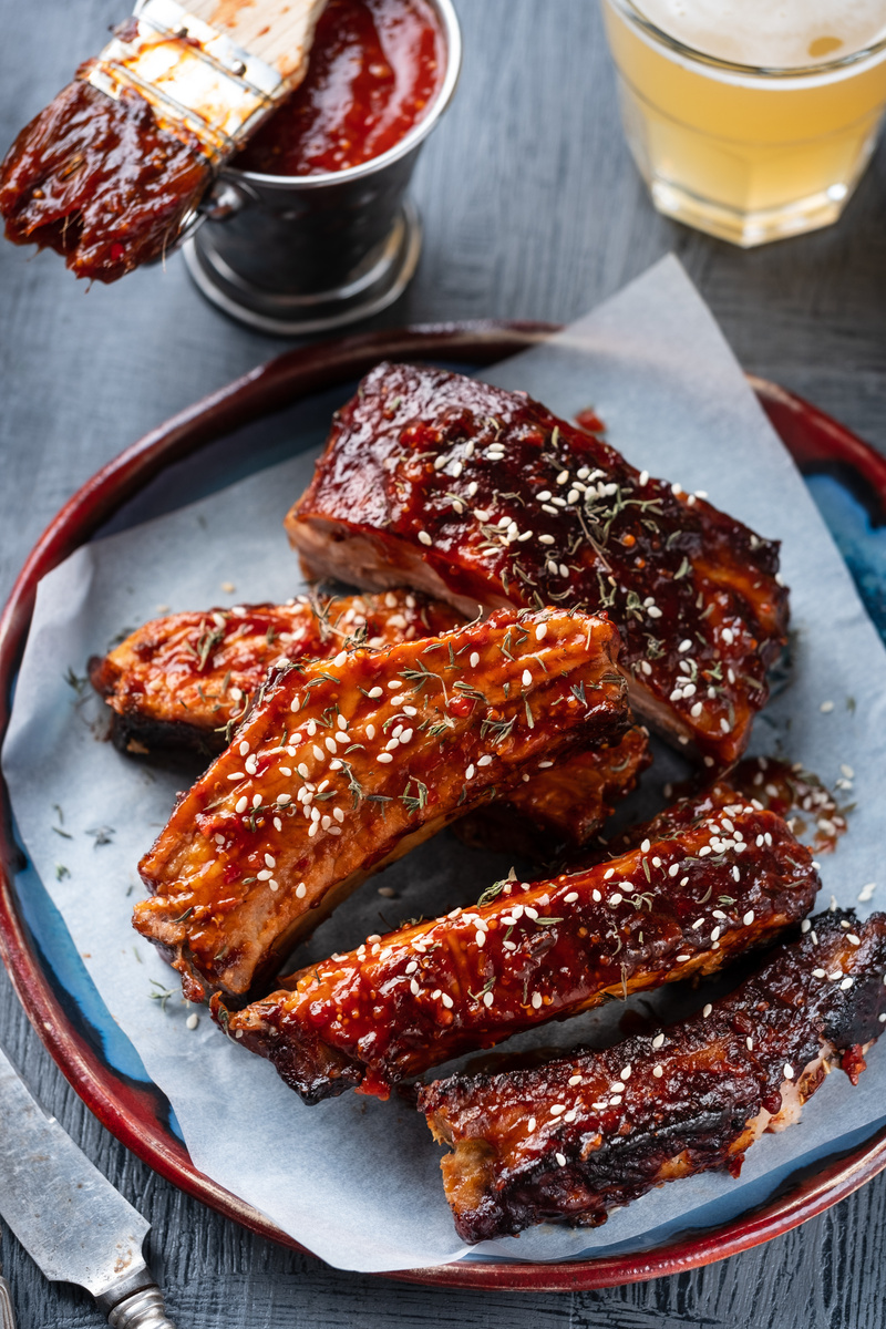 Smoked Roasted Pork Ribs. Barbeque Spicy Ribs. Traditional Ameri