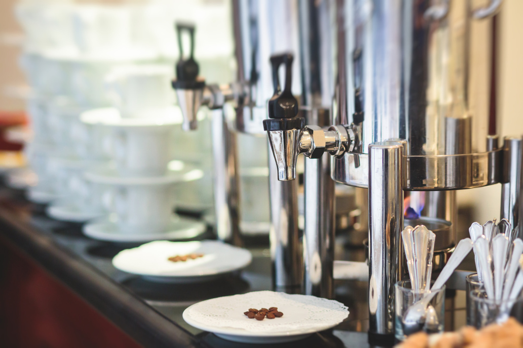 Set of coffee break in the hotel during conference meeting, with tea and coffee catering